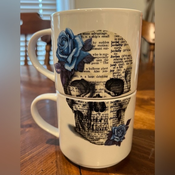 Godinger Gatherings Set of 2 Skulls & Roses Coffee Mugs Whimsigoth Witchy - Picture 8 of 9